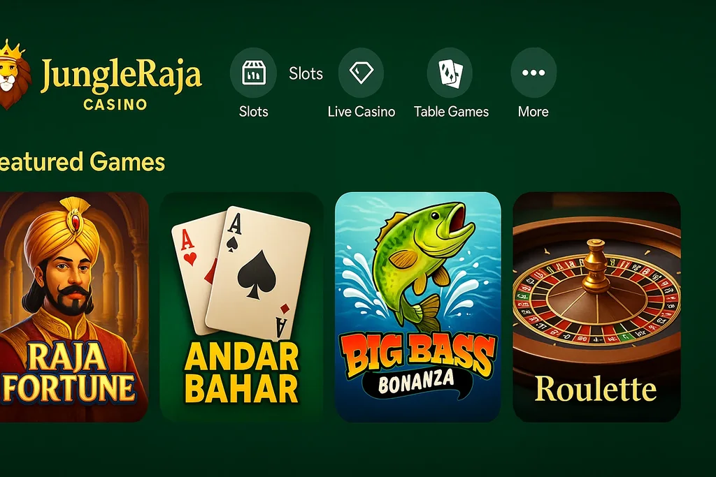 JungleRaja games lobby interface for players in India